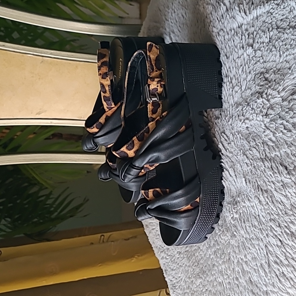 Lemonade Micky Black Knot Leopard Strap Sandals ❤️